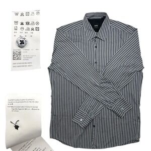 Boss Hugo Boss Dress Shirt | 100% Cotton | Grey Black Stripe Men's Size M